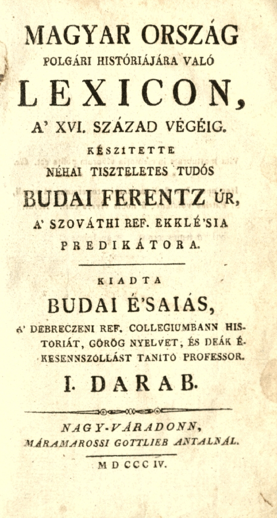 Budai Ferenc: Magyarország polgári históriája, 1804