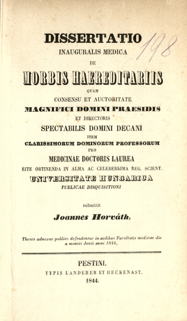 Horváth János: Az öröklött kórokrul, 1844