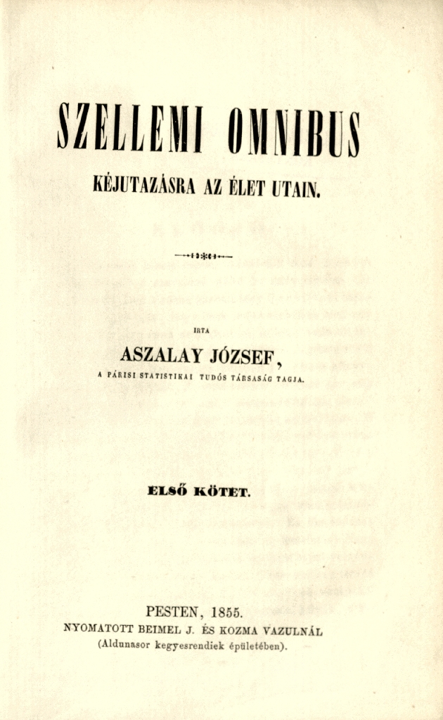Aszlay József: Szellemi omnibus, 1855