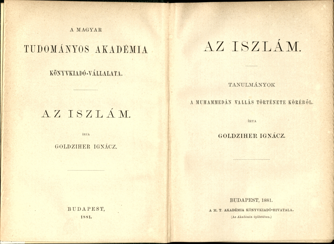 Goldziher Ignác: Az iszlám, 1881