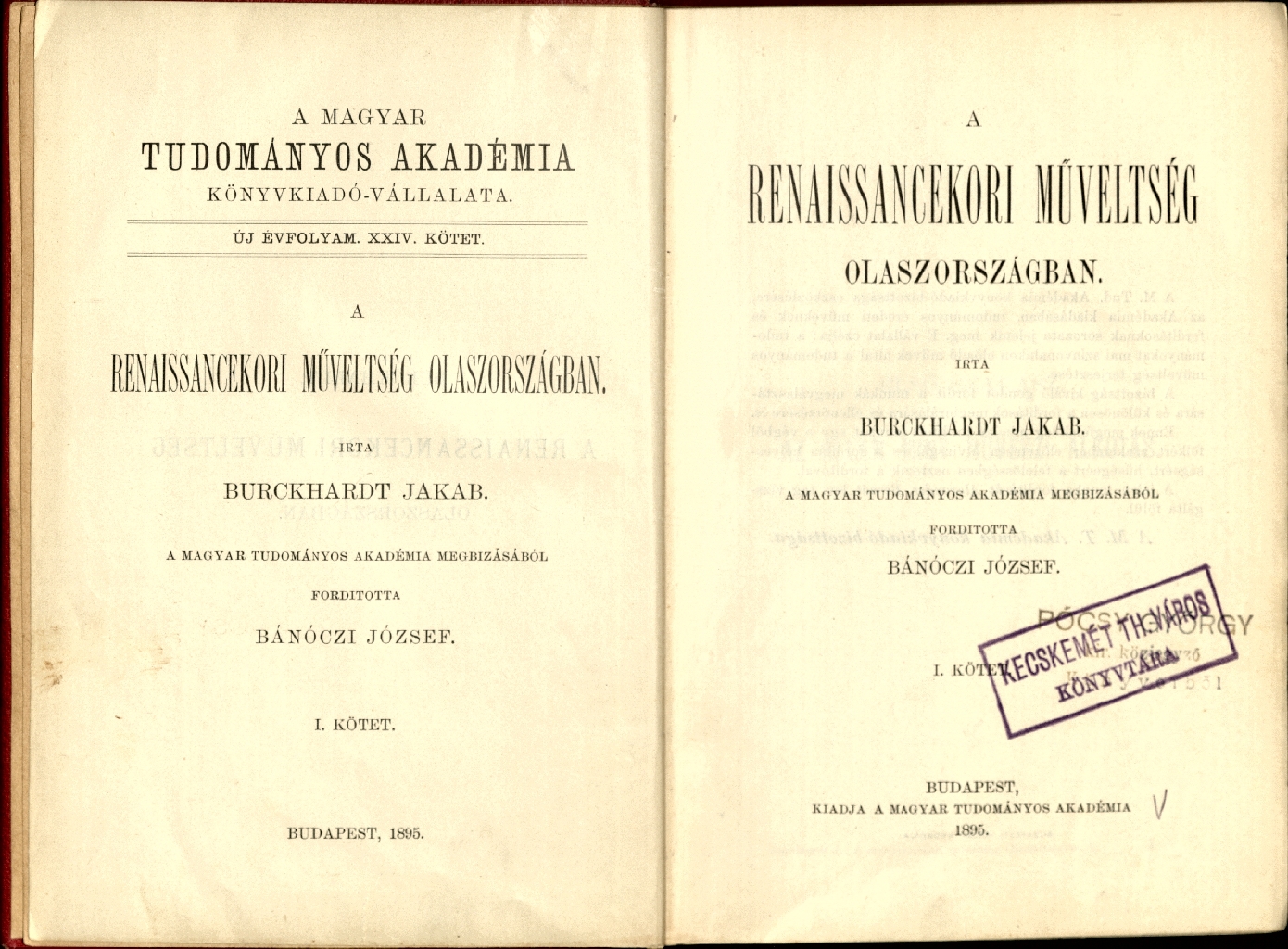 Burckhardt Jakab: A renaissancekori műveltség Olaszországban, 1895