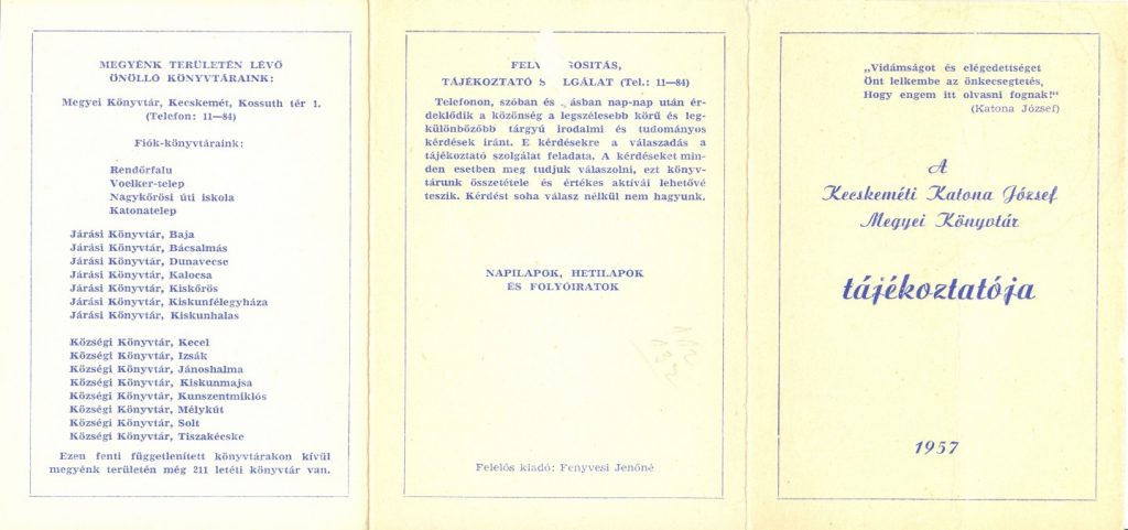 Könyvtári tájékoztató 1957-ből