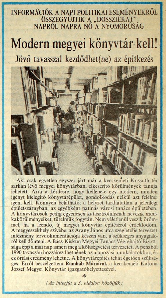 Modern megyei könyvtár kell - Petőfi népe, 1989. november 8.