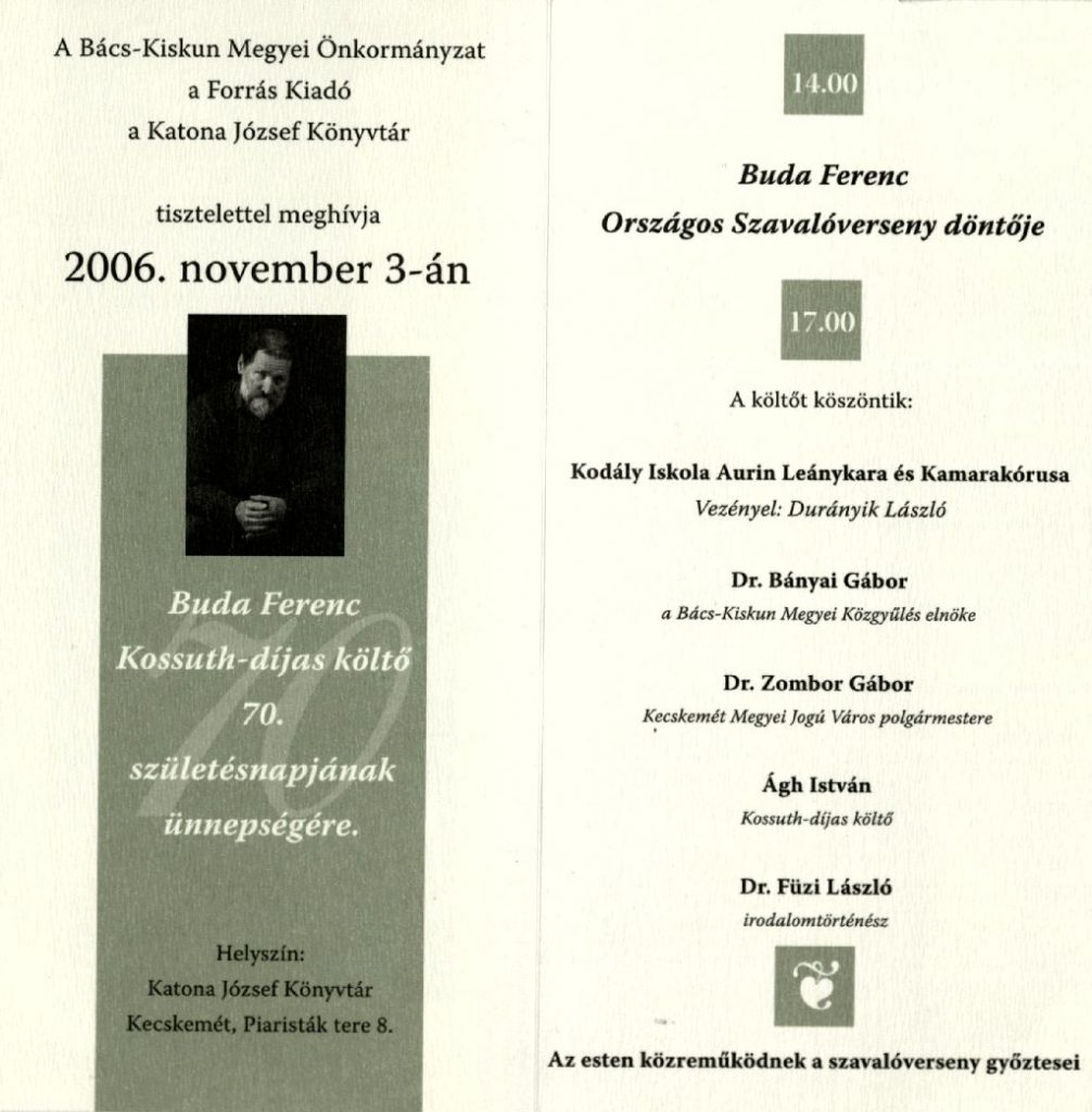Buda Ferenc köszöntése 70. születésnapja alkalmából, 2006. november 3.