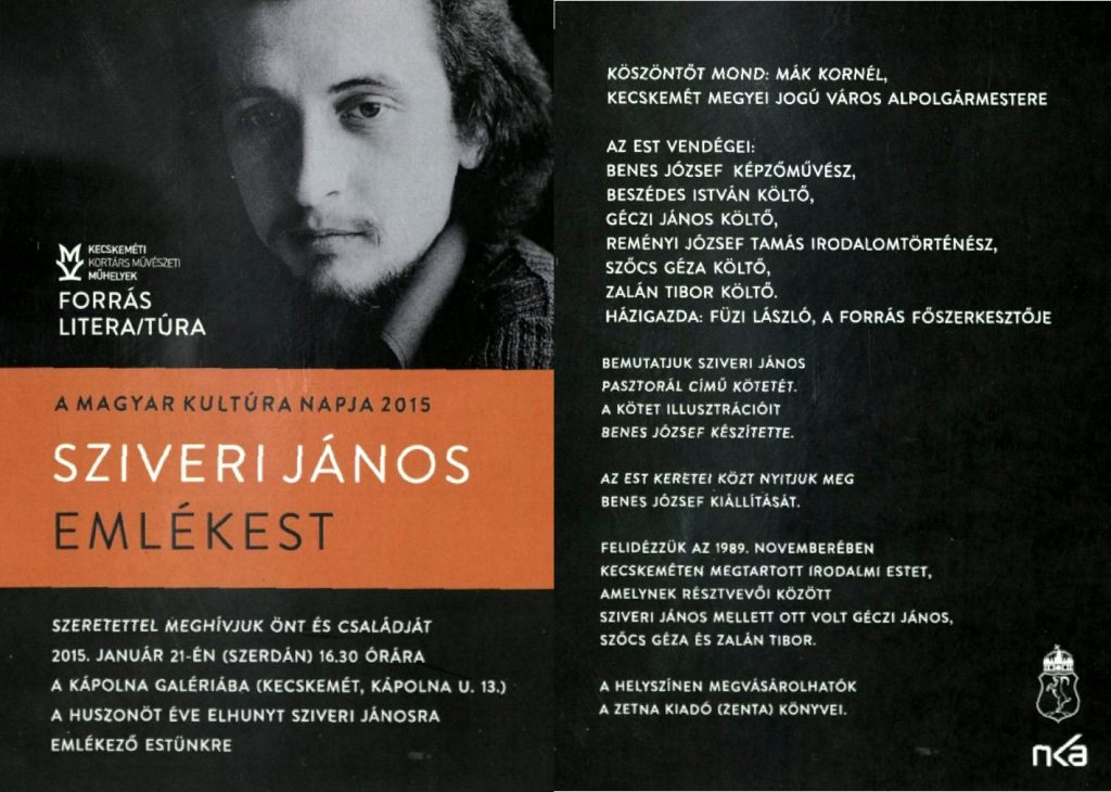 Sziveri János (1954-1990) emlékest a Magyar Kultúra Napja alkalmából, 2015. január 21.