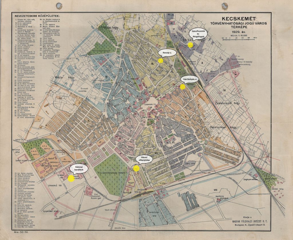 Kecskemét térképe a zsidó gettó helyszíneivel