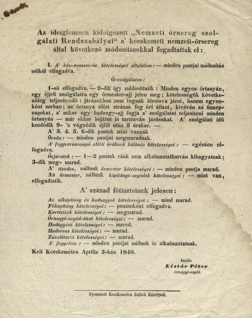 Nemzeti őrsereg - 1848. április 3.
