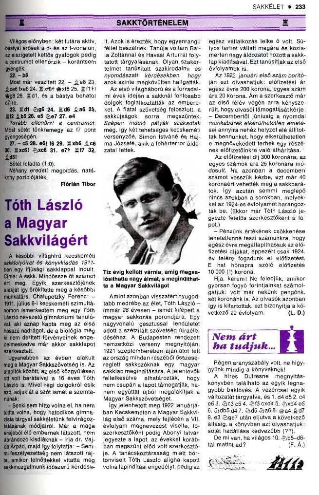Tóth László a Magyar Sakkvilágért