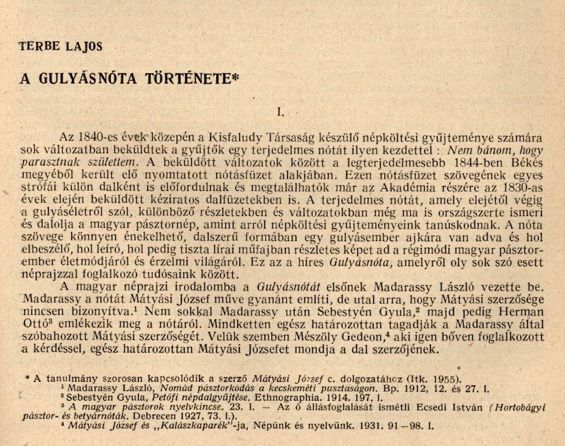 Terbe Lajos cikke az Irodalomtörténeti közlemények 1956/4. számából