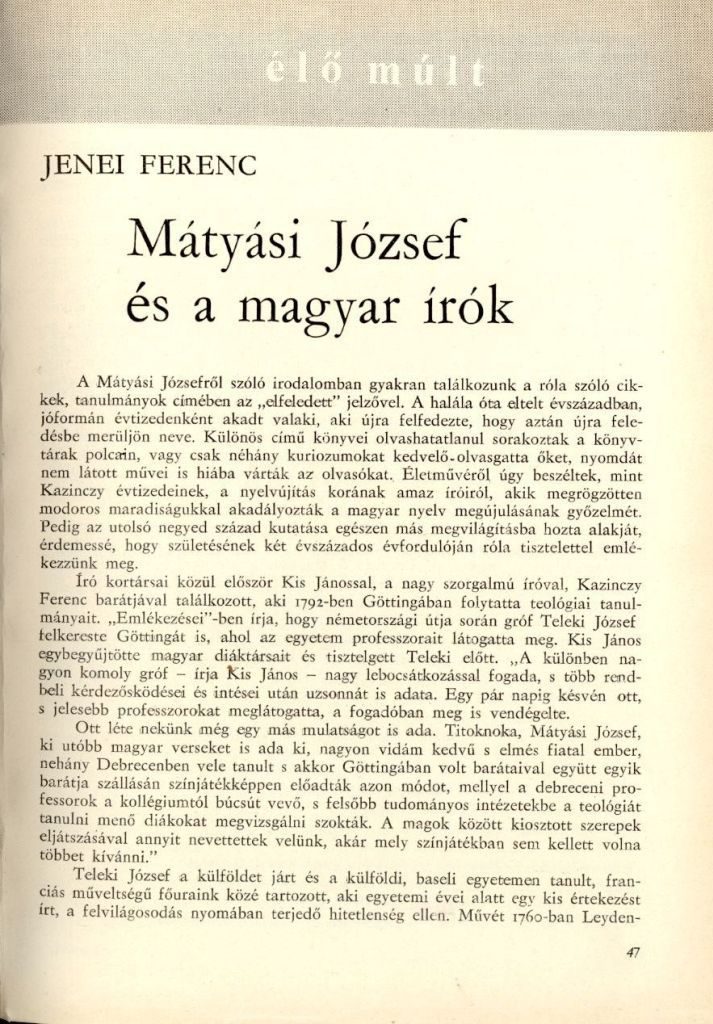 Mátyási József és a magyar írók / Jenei Ferenc